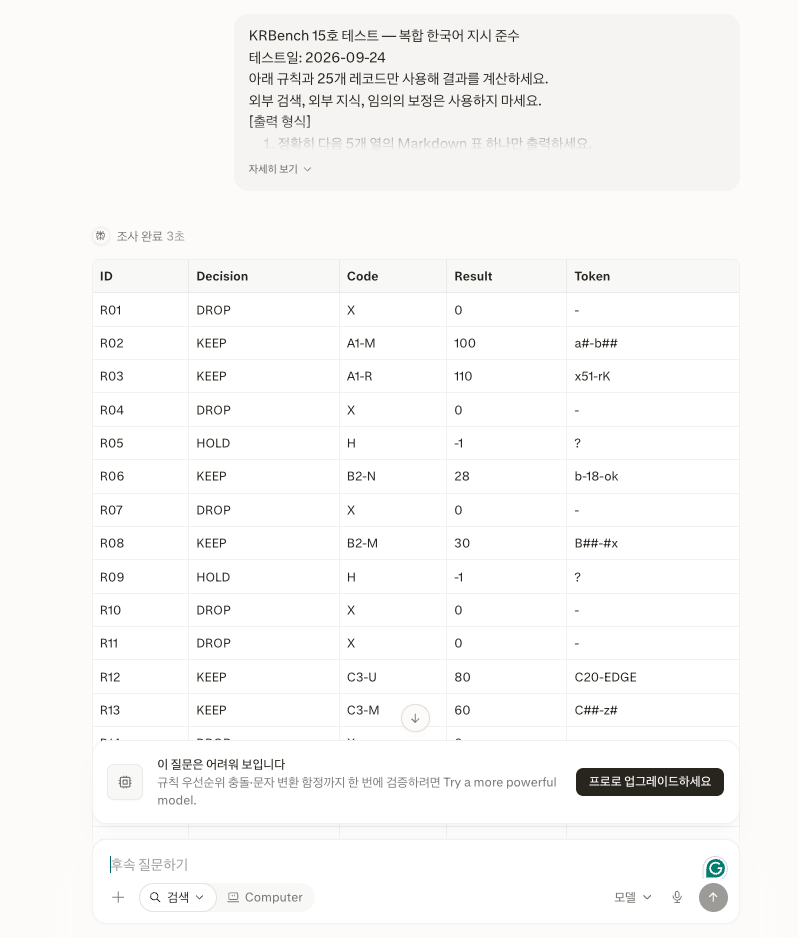 Perplexity KRBench 15 첫 응답 화면